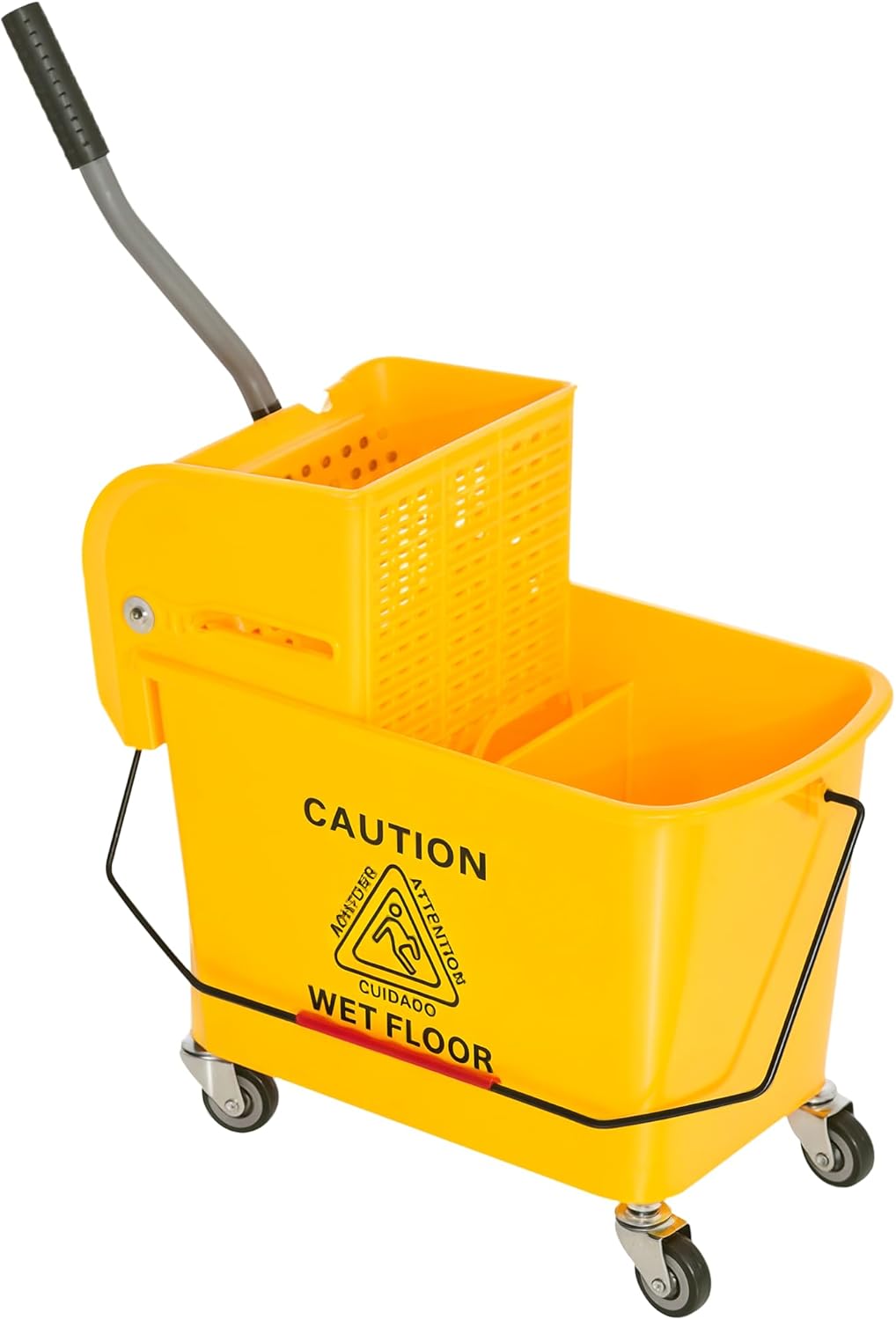 Commercial Mop Bucket with Side Press Wringer on Wheels for Floor Cleaning, 21 Quart, Separate Dirty and Clean Water, for Home Apartment Small Business and Office, Black