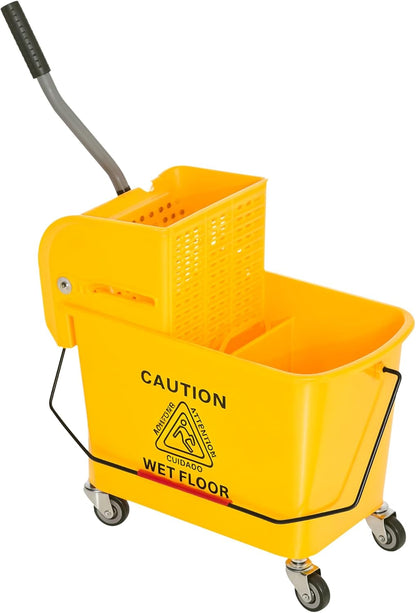 Commercial Mop Bucket with Side Press Wringer on Wheels for Floor Cleaning, 21 Quart, Separate Dirty and Clean Water, for Home Apartment Small Business and Office, Black