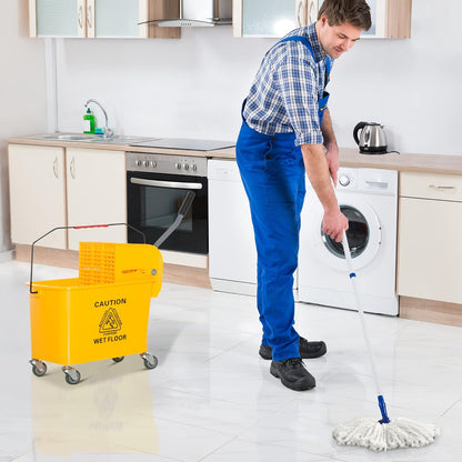 Commercial Mop Bucket with Side Press Wringer on Wheels for Floor Cleaning, 21 Quart, Separate Dirty and Clean Water, for Home Apartment Small Business and Office, Black