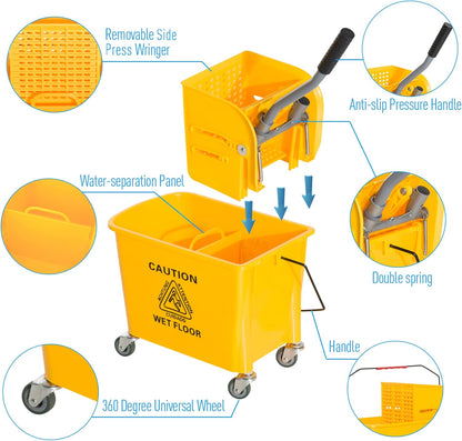 Commercial Mop Bucket with Side Press Wringer on Wheels for Floor Cleaning, 21 Quart, Separate Dirty and Clean Water, for Home Apartment Small Business and Office, Black