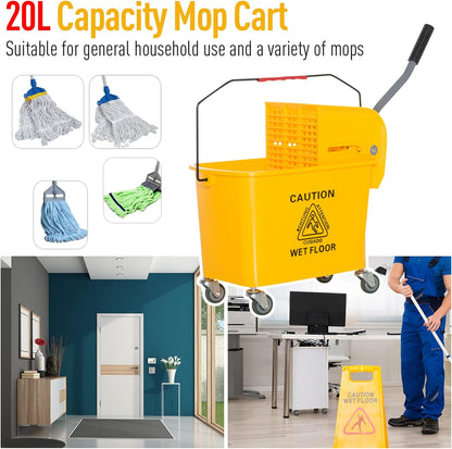 Commercial Mop Bucket with Side Press Wringer on Wheels for Floor Cleaning, 21 Quart, Separate Dirty and Clean Water, for Home Apartment Small Business and Office, Black