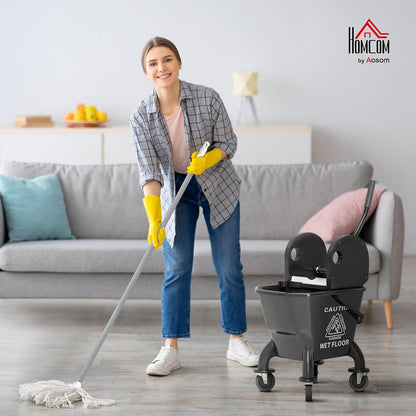 Commercial Mop Bucket with Side Press Wringer on Wheels for Floor Cleaning, 21 Quart, Separate Dirty and Clean Water, for Home Apartment Small Business and Office, Black