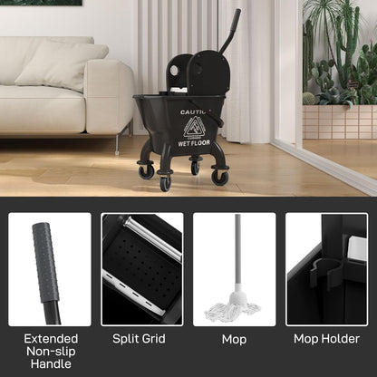 Commercial Mop Bucket with Side Press Wringer on Wheels for Floor Cleaning, 21 Quart, Separate Dirty and Clean Water, for Home Apartment Small Business and Office, Black