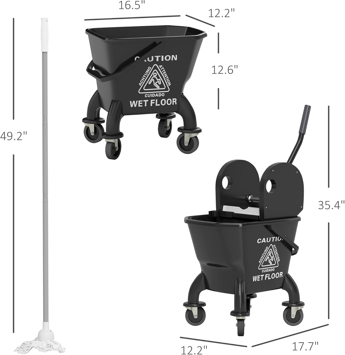 Commercial Mop Bucket with Side Press Wringer on Wheels for Floor Cleaning, 21 Quart, Separate Dirty and Clean Water, for Home Apartment Small Business and Office, Black