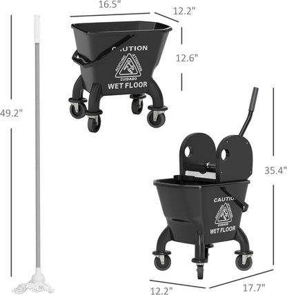 Commercial Mop Bucket with Side Press Wringer on Wheels for Floor Cleaning, 21 Quart, Separate Dirty and Clean Water, for Home Apartment Small Business and Office, Black