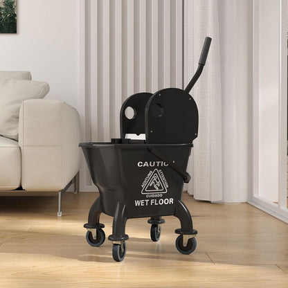 Commercial Mop Bucket with Side Press Wringer on Wheels for Floor Cleaning, 21 Quart, Separate Dirty and Clean Water, for Home Apartment Small Business and Office, Black