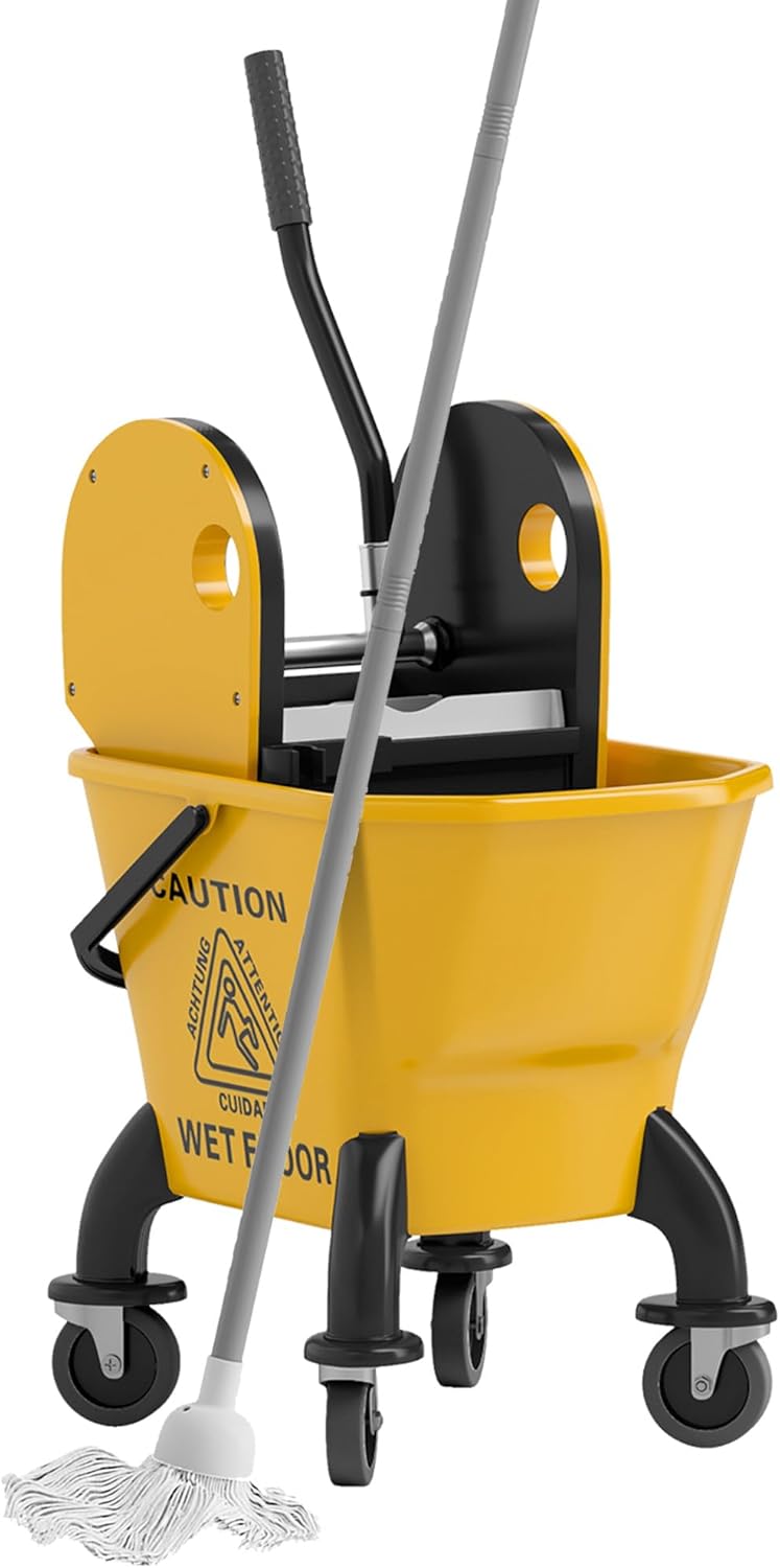 Commercial Mop Bucket with Side Press Wringer on Wheels for Floor Cleaning, 21 Quart, Separate Dirty and Clean Water, for Home Apartment Small Business and Office, Black