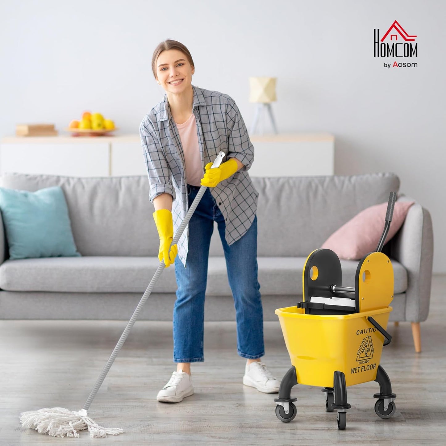 Commercial Mop Bucket with Side Press Wringer on Wheels for Floor Cleaning, 21 Quart, Separate Dirty and Clean Water, for Home Apartment Small Business and Office, Black
