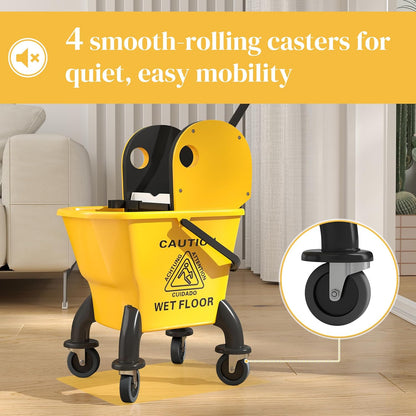 Commercial Mop Bucket with Side Press Wringer on Wheels for Floor Cleaning, 21 Quart, Separate Dirty and Clean Water, for Home Apartment Small Business and Office, Black