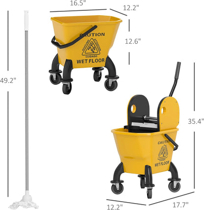 Commercial Mop Bucket with Side Press Wringer on Wheels for Floor Cleaning, 21 Quart, Separate Dirty and Clean Water, for Home Apartment Small Business and Office, Black