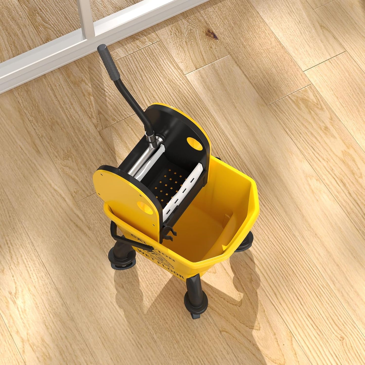 Commercial Mop Bucket with Side Press Wringer on Wheels for Floor Cleaning, 21 Quart, Separate Dirty and Clean Water, for Home Apartment Small Business and Office, Black