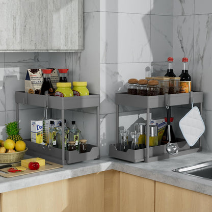 Under Sink Organizer 2 Pack, Bathroom Cabinet Organizer, 2 Tier Sliding Cabinet Basket Organizer Drawer, Multi-Purpose Bath Collection Baskets for Bathroom (Black)