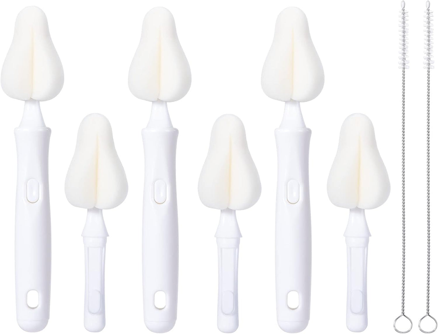 Carebabymore 8 Pcs Sponge Nipple Bottle Brushes, Baby Bottle Brush with 3 Pcs Nipple Cleaner, 3 Pcs Replacement Heads and 2 Pcs Straw Brushes, White