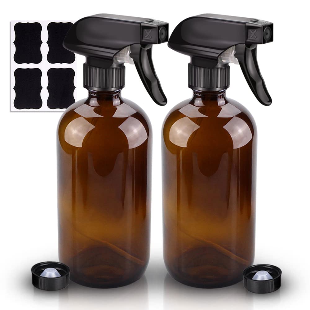 Wedama Amber Glass Spray Bottles, 16 oz Glass Spray Bottles for Cleaning Solutions and Essential Oils, Refillable Empty Spray Bottle with Adjustable Nozzles for Alcohol, Plant and Hair Care (1 Pack)