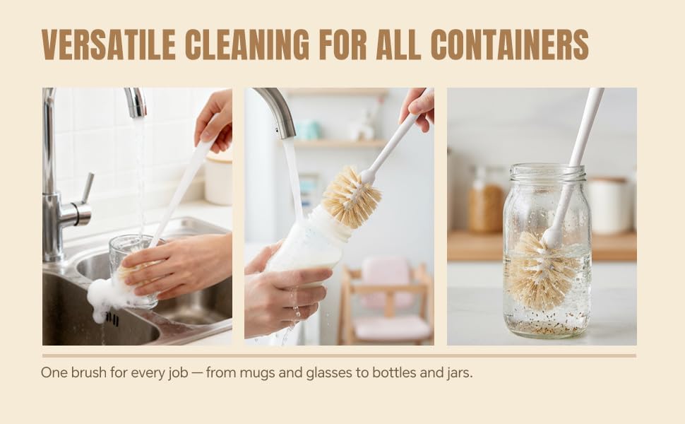 Bottle Brush Cleaner,Long Plastic Handle,Soft Bristle&Non-Scratch,Cleans and Scrubs Hard to Reach Coffee Cups,Mason,Thermos,Glass Bottle,Beer Bottles,Wine Bottles,Baby Bottle,Mugs