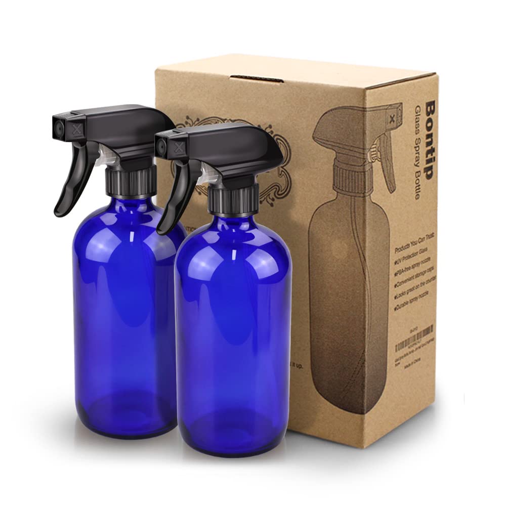 Bontip Glass Spray Bottle, Amber Glass Spray Bottle Set & Accessories Refillable for Plants Window Cleaners Aromatherapy Facial Hydration Watering Flowers Hair Care (2 Pack/16 oz) (Amber)