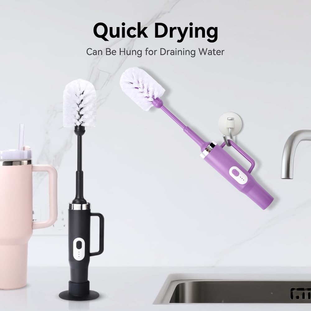 Rechargeable Electric Bottle & Cup Brush, 360° Thorough Cleaning Without Blind Spots, Suitable for Baby Bottles, 40-Ounce Mugs, Straws, Wine Glasses, etc., Easy to Air-Dry and Portable