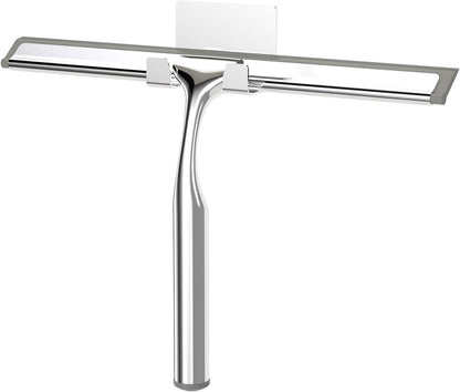 Shower Squeegee for Glass Doors, Shower Squeegee for Tile Shower Walls, Stainless Steel Squeegee for Bathroom, Windows and Mirrors with Storage Hook-12”, Black