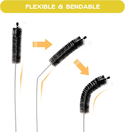 Brush Family Straw Cleaner Brush Set,6 Piece 12" Long Pipe Tube Bottle Brushes for Cleaning Narrow Neck Bottles,Coffee Maker,Glass Cups