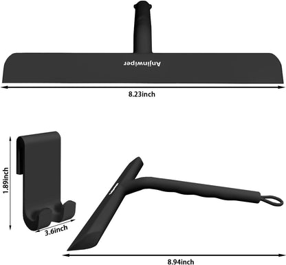 Household Squeegee for Shower Glass Doors, Silicone Shower Squeegee with Adhesive Hook, Bathroom Squeegee for Shower, Window Cleaner Tool for Glass Door, Kitchen, Tile Wall(10 inch-Black)