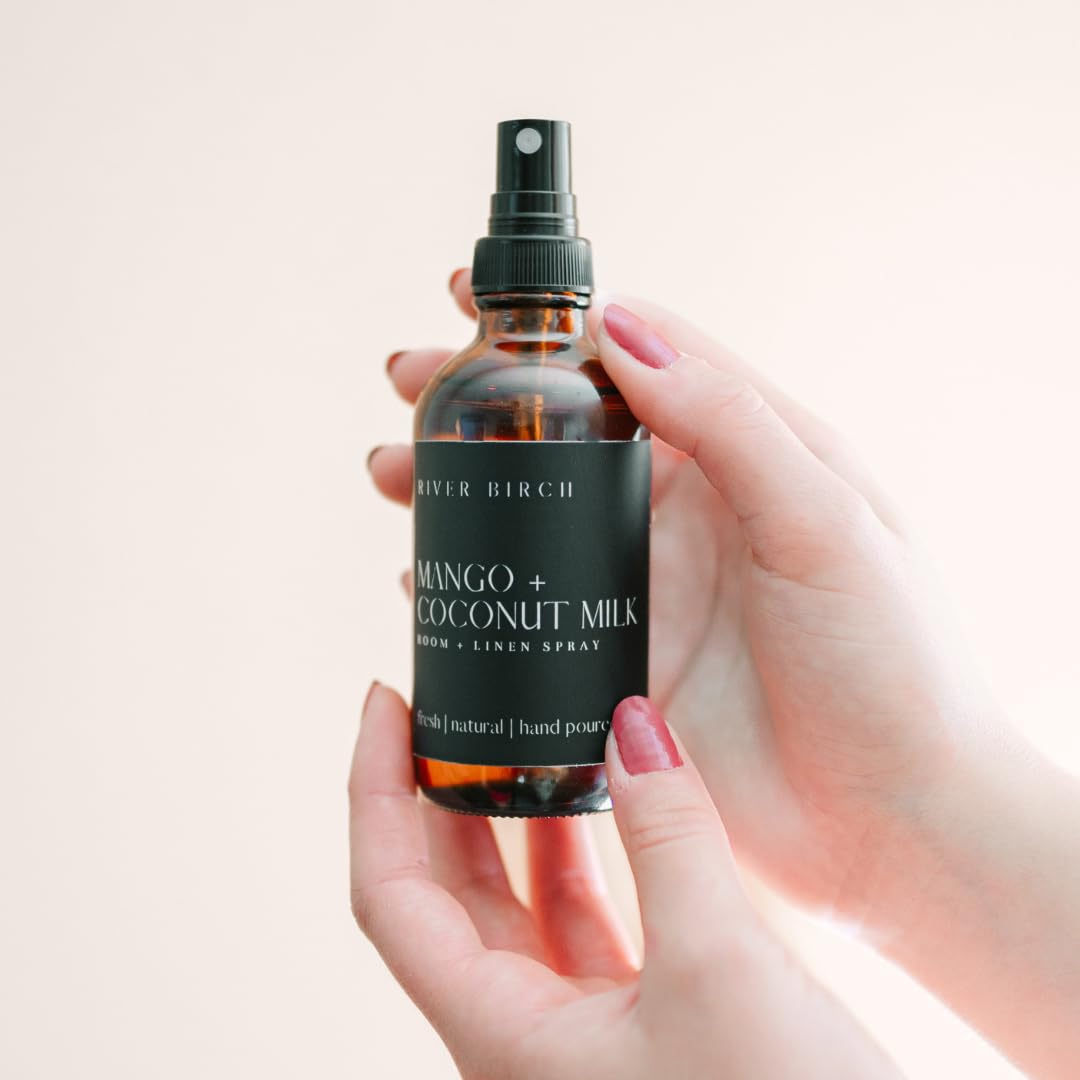 River Birch Luxury Linen and Room Spray - Home Signature Scent Balsam and Cedar Room Fragrance Spray - Fragrant Fresh Linen Air Freshener For Bedding - Handmade in Texas - 4 oz Glass Amber Bottle