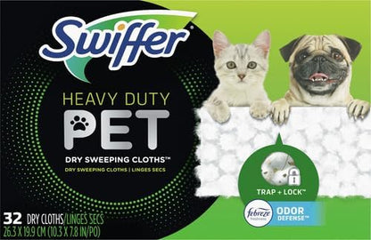 Sweep + Mop, Dry Pads Refill, Floor Cleaner for Dirt, Dust, Hair, Cleaning Cloths for Mopping Home, Bathroom, Kitchen, All Purpose Multi-Surface Floor Wipes, Heavy Duty, Pet, 32 Count