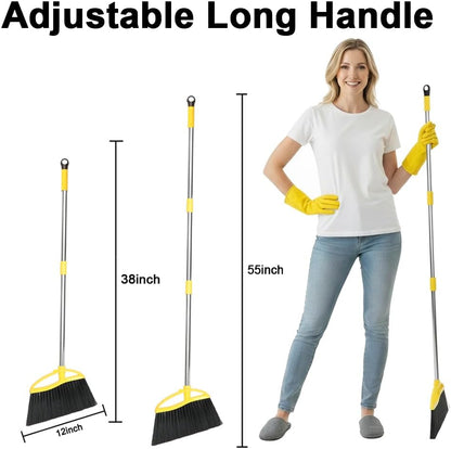 Broom and Stainless Steel Dustpan Set for Home,Metal Dust Pan and Soft Bristles Indoor Kitchen Broom for Office,Lobby