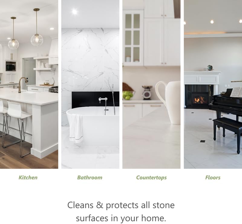 MORE Stone & Quartz Cleaner + Protector - Water-Based Surface Spray - Granite, Quartz & Marble Cleaner - For Kitchen & Bathroom Countertops & Floors - Peppermint-Thyme Essential Oil - Pint (16oz)