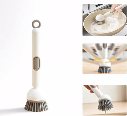 Dish Brush with Soap Dispensing Rotating Handle,Kitchen Crub Brush with Hook，White