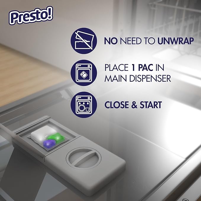 Amazon Brand - Presto! Triple Action Dishwasher Pacs, Lemon Scent, 70 Count