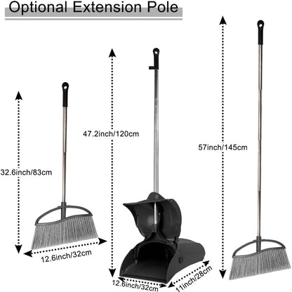 Long Handle Heavy Duty Broom and Dustpan Set, Outdoor and Commercial Upright Dustpan and Brush for Restaurant Garage Garden Yard Office, Yellow