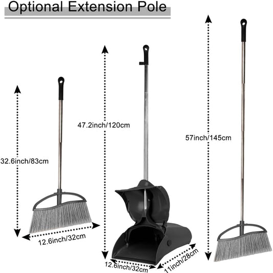 Long Handle Heavy Duty Broom and Dustpan Set, Outdoor and Commercial Upright Dustpan and Brush for Restaurant Garage Garden Yard Office, Yellow