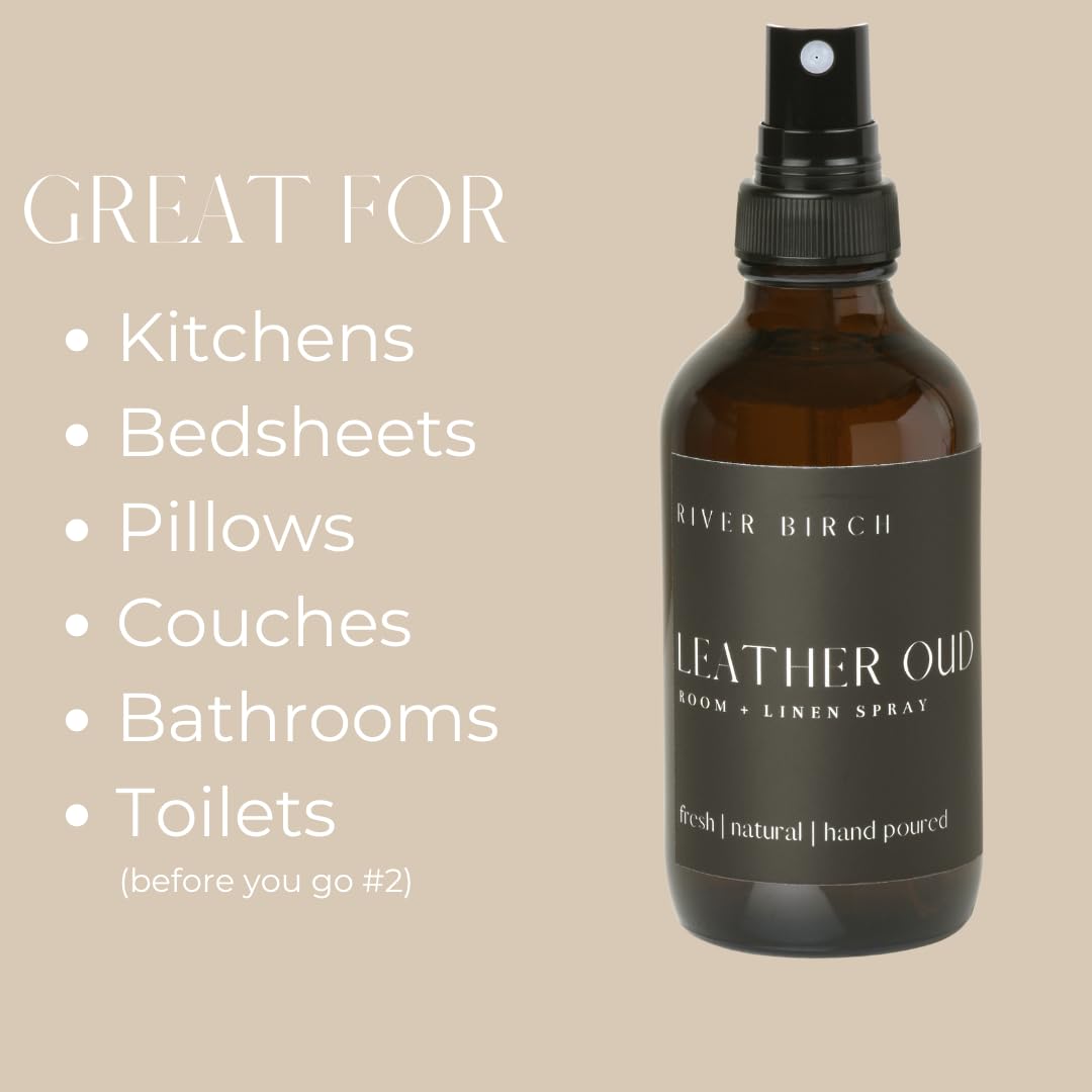 River Birch Luxury Linen and Room Spray - Home Signature Scent Balsam and Cedar Room Fragrance Spray - Fragrant Fresh Linen Air Freshener For Bedding - Handmade in Texas - 4 oz Glass Amber Bottle