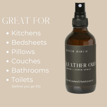 River Birch Luxury Linen and Room Spray - Home Signature Scent Balsam and Cedar Room Fragrance Spray - Fragrant Fresh Linen Air Freshener For Bedding - Handmade in Texas - 4 oz Glass Amber Bottle