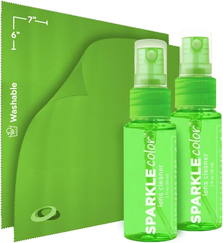 Sparkle Anti-Reflective Safe Lens Cleaner Spray Kit - (2) 1oz Glasses Cleaner Spray & (2) Microfiber Cloth for Eyeglasses, Sunglasses, Lenses, Screens and Camera Cleaning Kit (4 Piece Set)