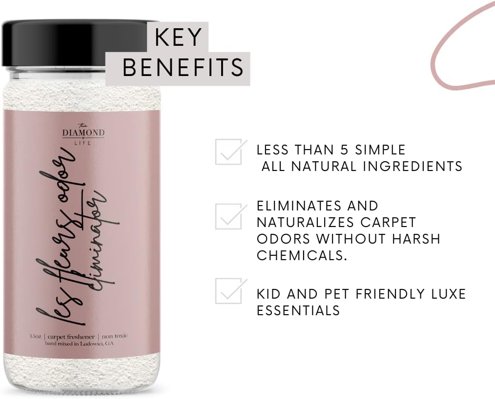 Home "Les Fleurs" Pink Peony & Cherry Blossom Natural Carpet Powder for Vacuuming, Mattress, & Upholstery Freshener, Odor Eliminator for Homes with Kids & Pets (2 Pack)