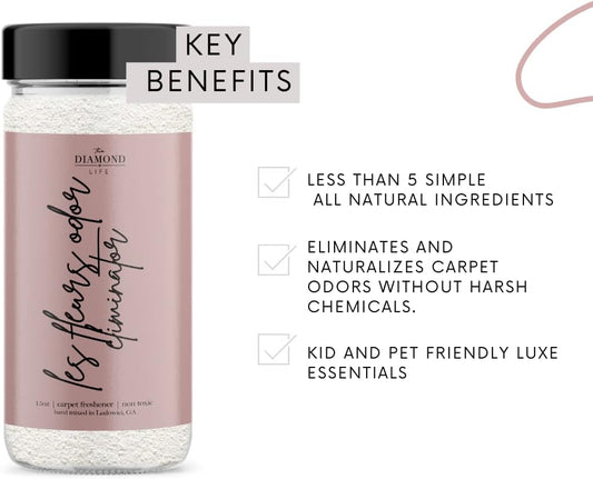 Home "Les Fleurs" Pink Peony & Cherry Blossom Natural Carpet Powder for Vacuuming, Mattress, & Upholstery Freshener, Odor Eliminator for Homes with Kids & Pets (2 Pack)