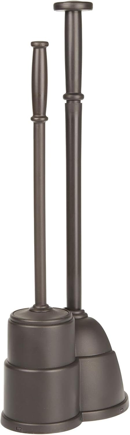 mDesign Plunger and Brush Set for Toilet Bowl - Hidden, Modern Toilet Brush and Plunger Set with Caddy - Brush Cleaner and Plunger Combo with Holder for Bathroom - Hyde Collection - Bronze