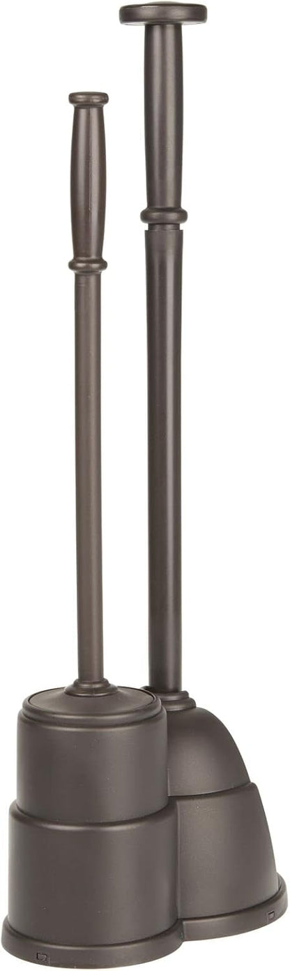 mDesign Plunger and Brush Set for Toilet Bowl - Hidden, Modern Toilet Brush and Plunger Set with Caddy - Brush Cleaner and Plunger Combo with Holder for Bathroom - Hyde Collection - Bronze