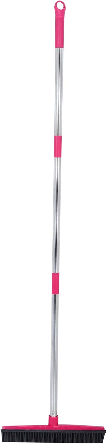 Pet Hair Remover, Carpet Rake for Pet Hair Removal, 2 in 1 Removal Tool of Rubber Broom and Squeegee for Floor, Length Adjustable Push Broom, Pet Dog and Cat Hair Remover (Pink)
