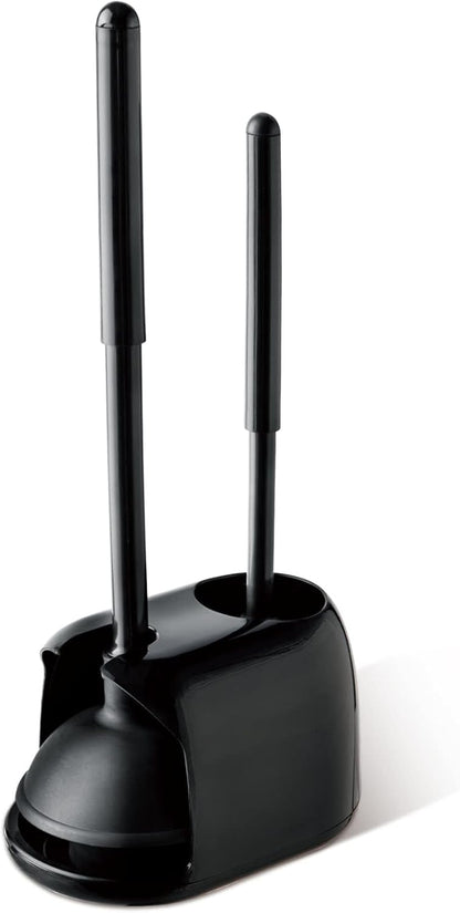Eyliden Toilet Plunger and Brush Set | 2-in-1 Bathroom Cleaning Tools with Holder | Unclogs Toilets, Deep Cleans Bowls | Compact Caddy Stand | Nylon Bristles, Durable Plastic, Black