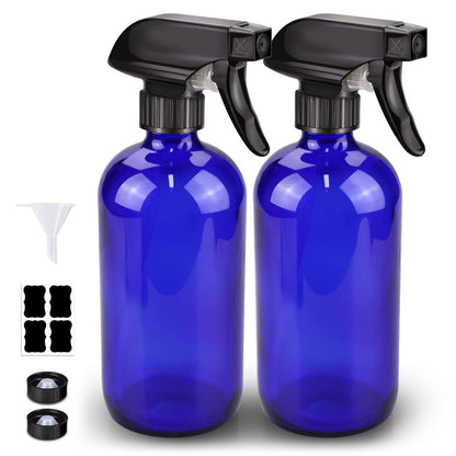 Bontip Glass Spray Bottle, Amber Glass Spray Bottle Set & Accessories Refillable for Plants Window Cleaners Aromatherapy Facial Hydration Watering Flowers Hair Care (2 Pack/16 oz) (Amber)