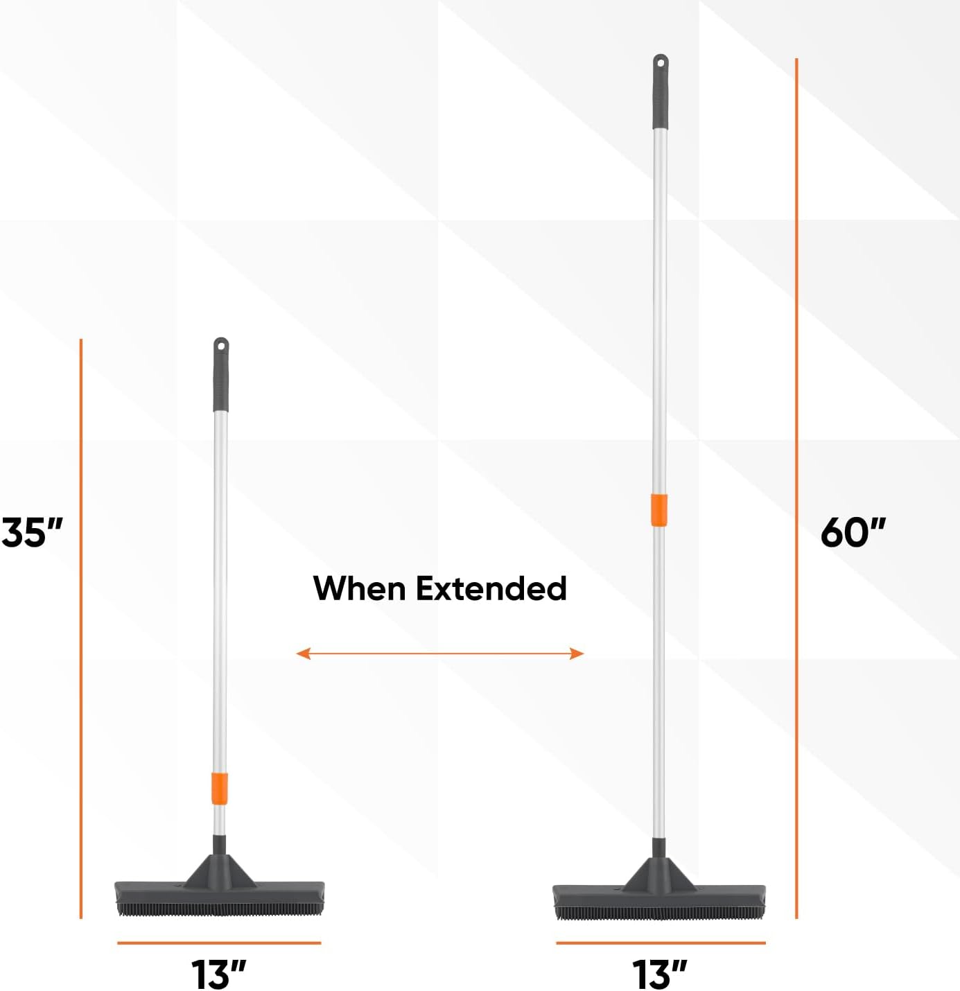 Silicone Pet Hair Broom, Carpet Cleaner, Salon Broom, with Built-in Window Washer Squeegee and 55" Metal Handle