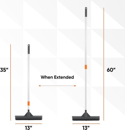 Silicone Pet Hair Broom, Carpet Cleaner, Salon Broom, with Built-in Window Washer Squeegee and 55" Metal Handle