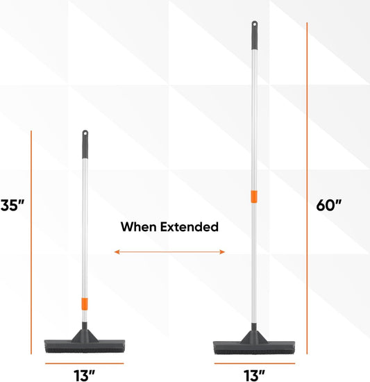 Silicone Pet Hair Broom, Carpet Cleaner, Salon Broom, with Built-in Window Washer Squeegee and 55" Metal Handle
