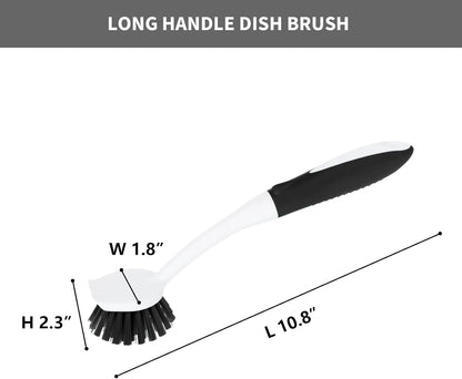 Dish Brush with Handle, 2 Pack Scrub Brushes with Built-in Scraper for Cleaning Kitchen, Pots, Pans and Sink, Scrubber Washing Tools, Green