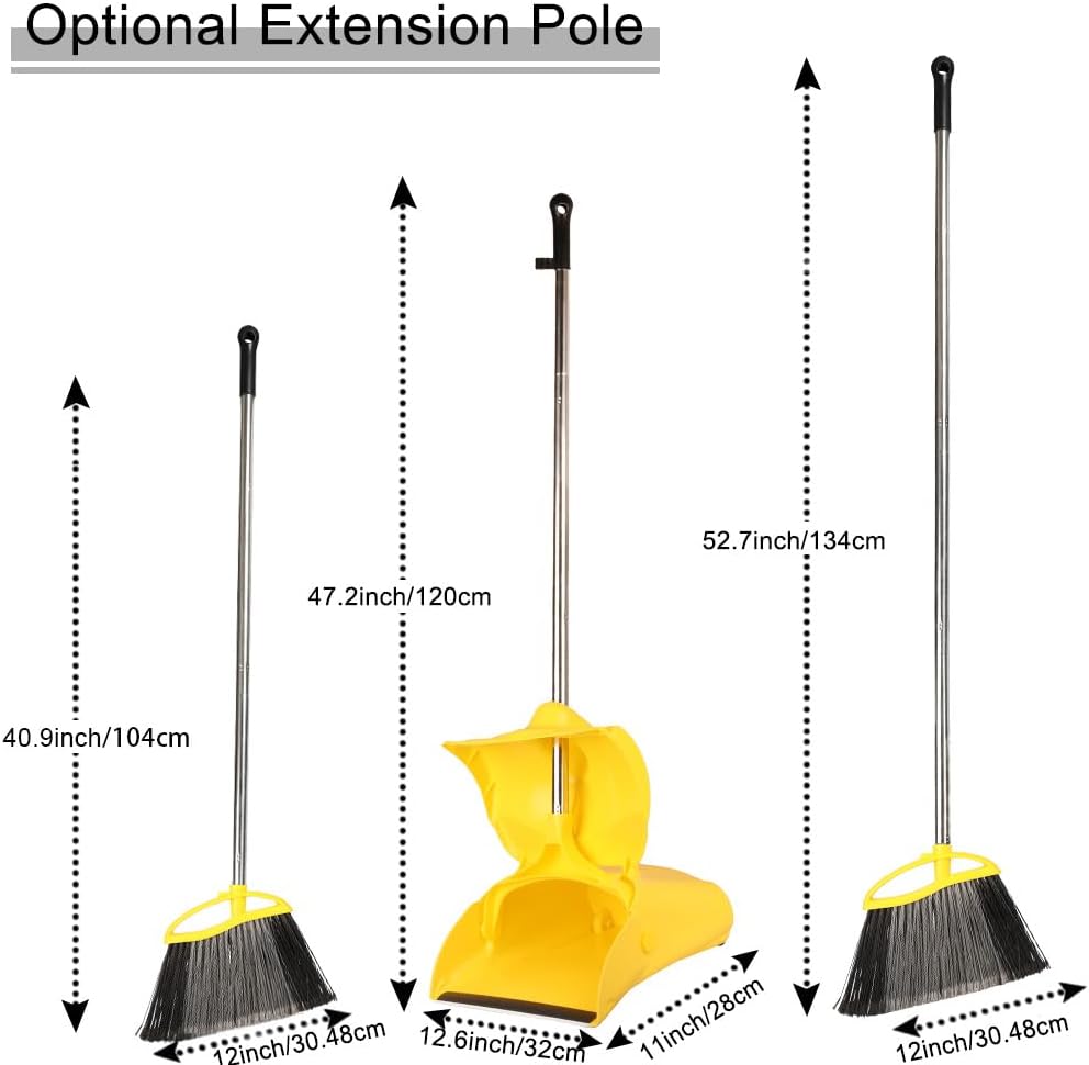 Heavy Duty Outdoor Broom and Dustpan Set - 145CM Extra Long Handle, Stiff Bristles for Tough Debris, Angled Broom Head - Ideal for Garage, Patio, Garden Kitchen House Floor Cleaning