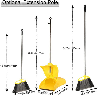 Heavy Duty Outdoor Broom and Dustpan Set - 145CM Extra Long Handle, Stiff Bristles for Tough Debris, Angled Broom Head - Ideal for Garage, Patio, Garden Kitchen House Floor Cleaning