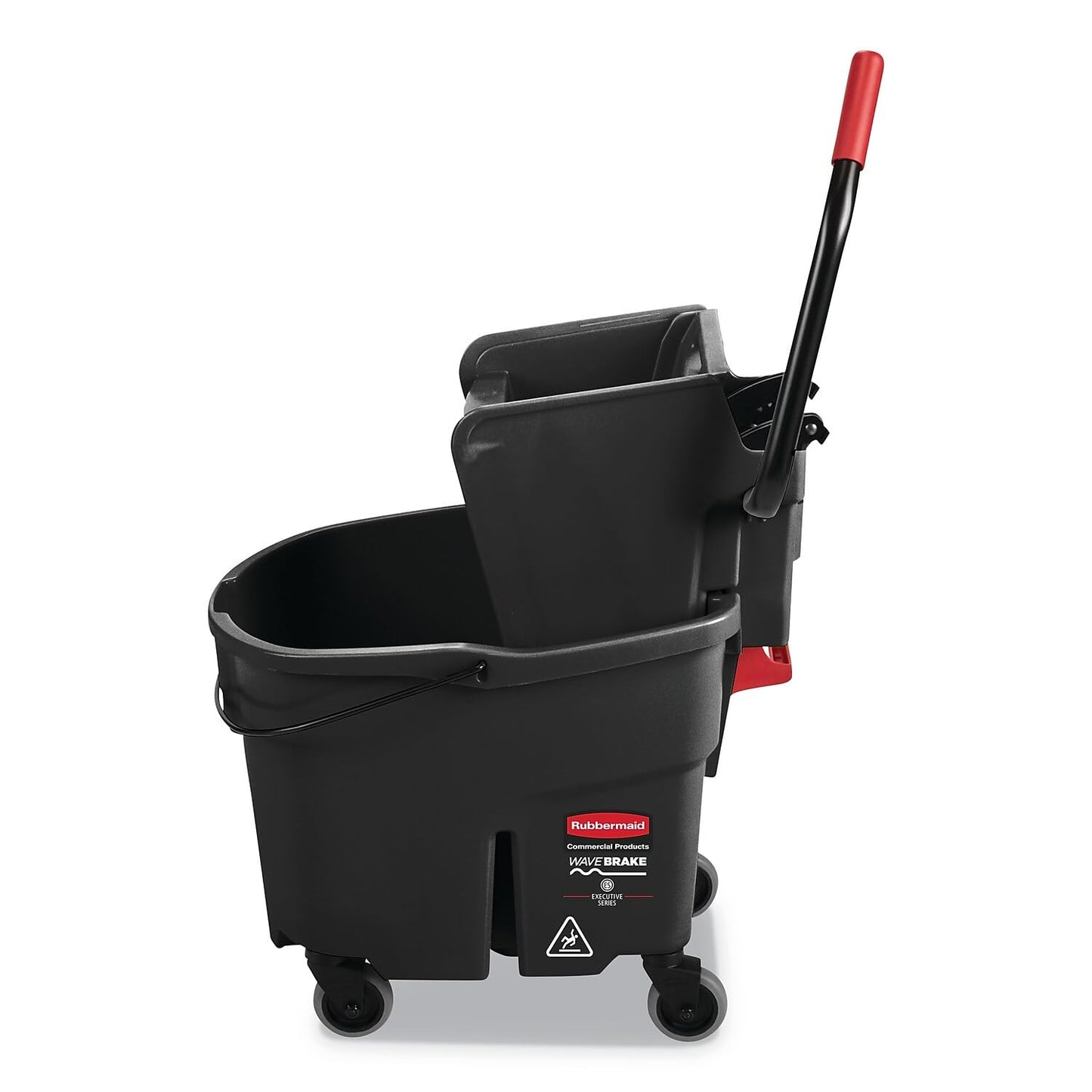 Rubbermaid Commercial Products WaveBrake 35 QT Side-Press Mop Bucket and Wringer Combo on Wheels Red for Heavy-Duty Floor Cleaning