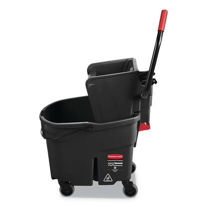 Rubbermaid Commercial Products WaveBrake 35 QT Side-Press Mop Bucket and Wringer Combo on Wheels Red for Heavy-Duty Floor Cleaning